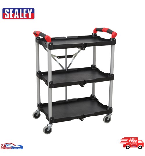 SEALEY CX314 Folding Workshop Garage Tool Storage Trolley Cart 3 Tier Shelf